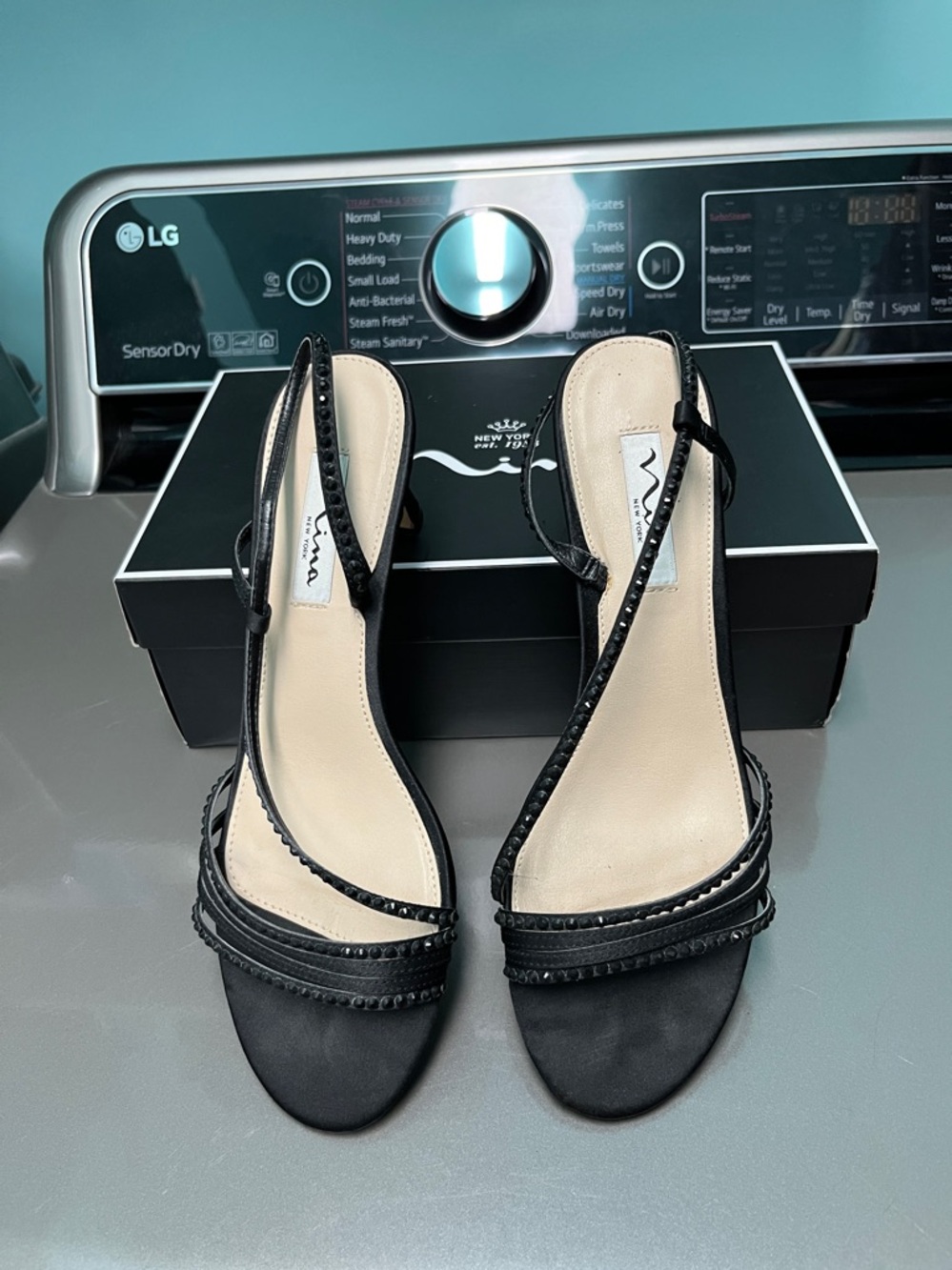 Nina Black Strappy Slingback Heeled Sandals